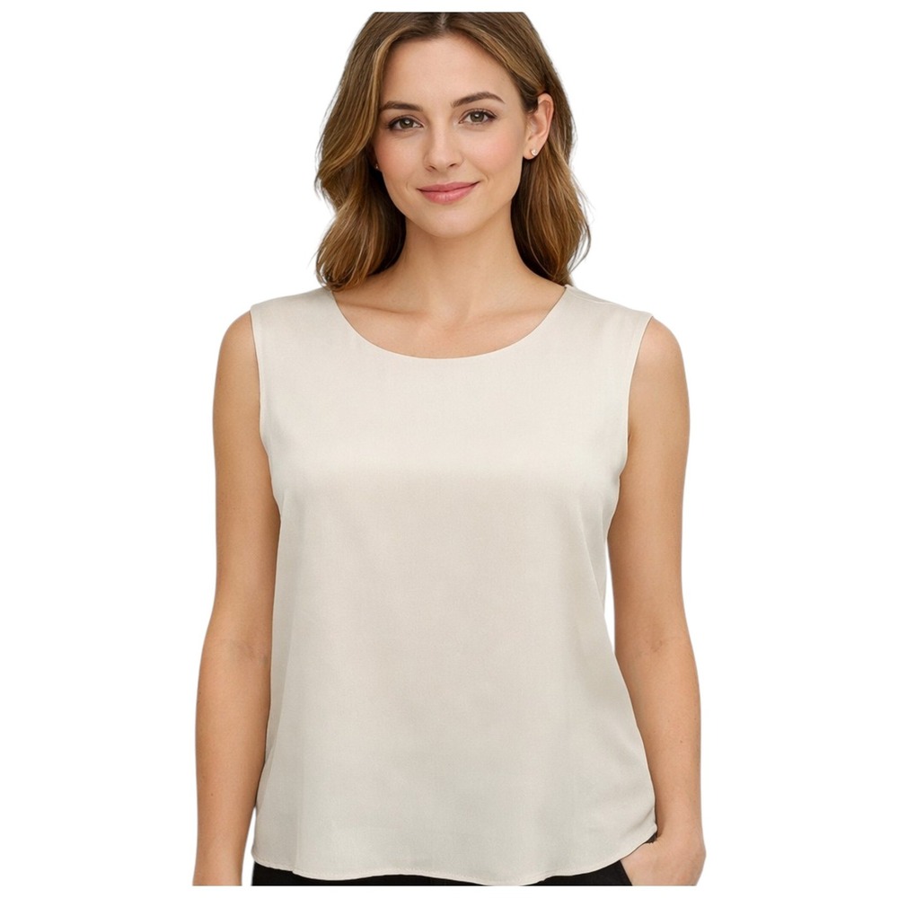 Quince Women Blouse  Ivory Silk Sleeveless  Round Neck‎ Keyhole Back X-Small